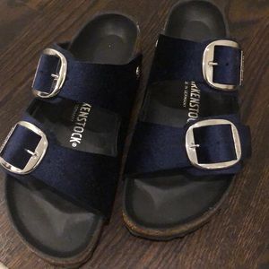 Beautiful navy blue velvet Birkenstocks